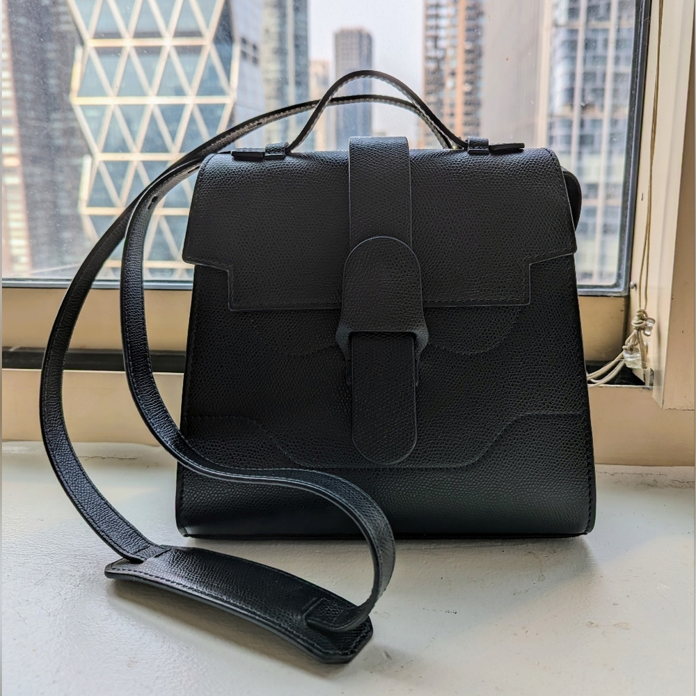 Senreve Alunna Bag - Black Pebbled Leather and Gold Hardware